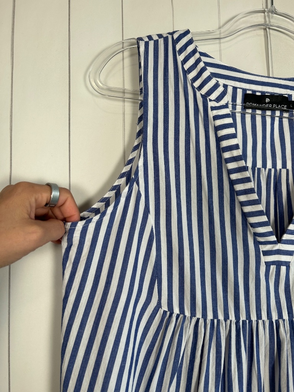 Tuckernuck Pomander Place Size L Kenzo Dress Blue Stripe Tiered Cotton Poplin - Picture 4 of 9